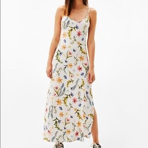 Bershka White Floral Slit Maxi Dress XS